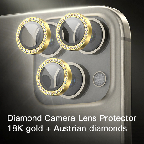 Mode OEM 18K Gold + Österreich Diamanten Bunter kratzfester iPhone-Kameraobjektivschutz aus gehärtetem Glas