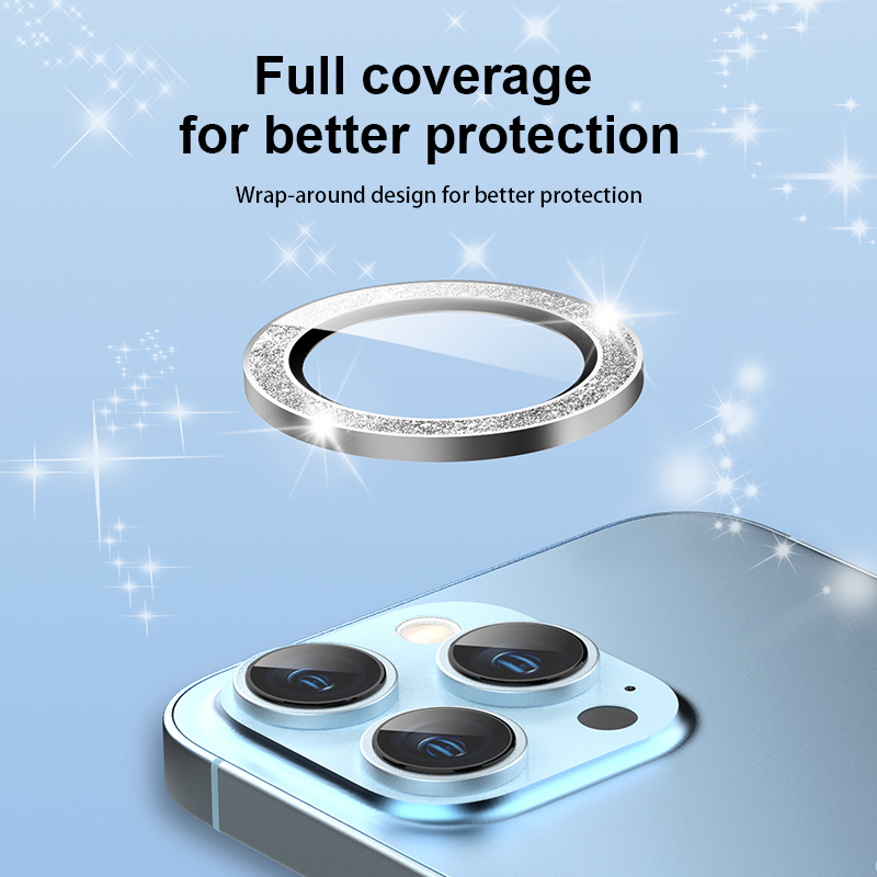 IPhone 15 Pro Max Shining Diamond Kameraobjektiv-Displayschutzfolie aus 9H-individuellem Metall mit Glas-Kameraobjektivfolie